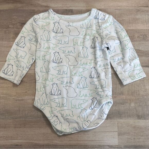 Janie and Jack 3-6 Months Long Sleeve Bodysuit Onesie White Animal Baby - Picture 1 of 3